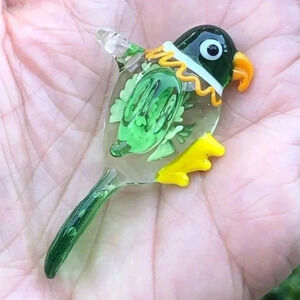 Precious Green Murano Glass Bird Parrot Parakeet Necklace Pendant NWT